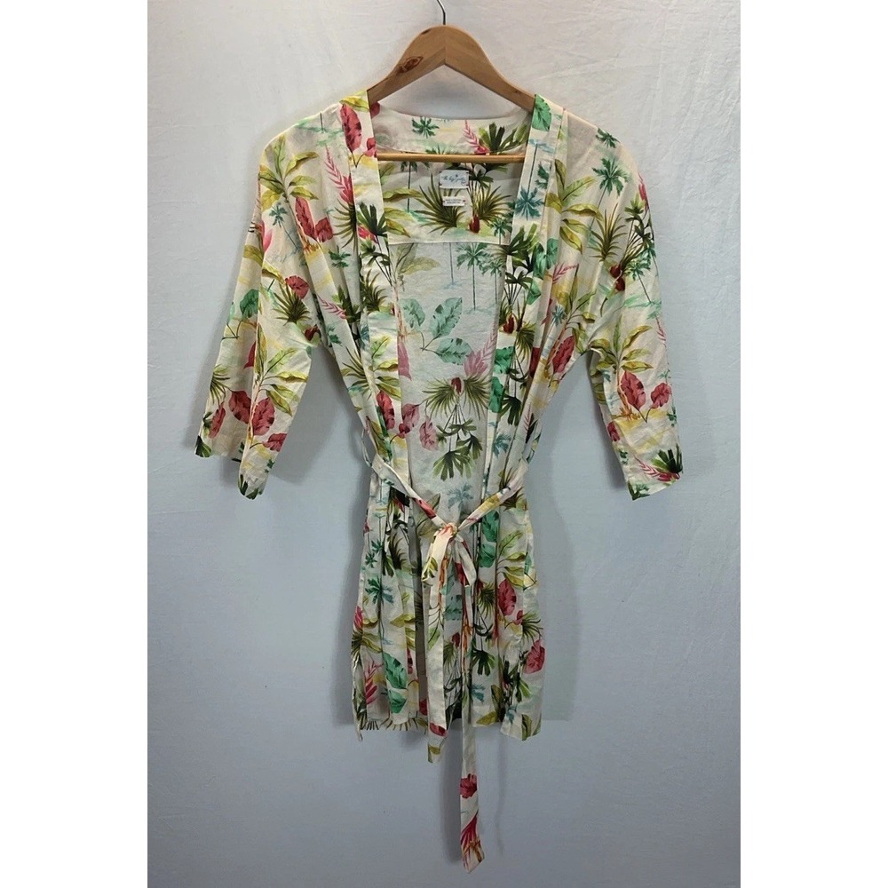 THE LAZY POET Tropical Print 100% Cotton Kimono Cover up Robe Size S/M Lola